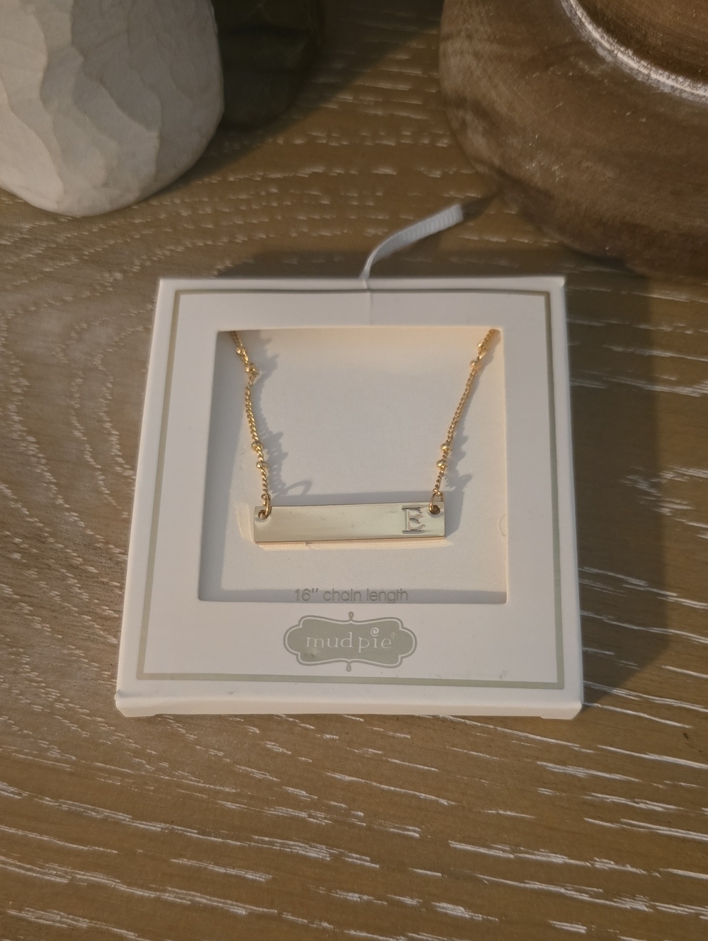 Mud Pie Gold Initial Bar Necklace - E